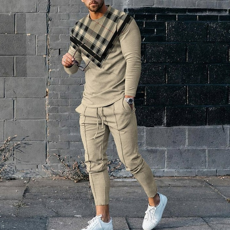 Autumn Long Sleeve+Trousers Suit Men Streetwear Casual Men Long Style Set Oversized Set Long Tracksuit Men Clothing 2 Piece Sets