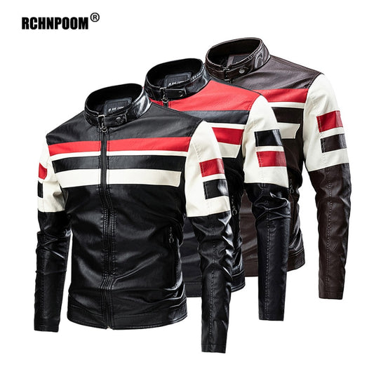 Men&#39;s Motorcycle Leather Jacket 2022 Brand New Casual Warm Fleece Biker Bomber PU Jacket Male Windproof Winter Vintage Overcoat