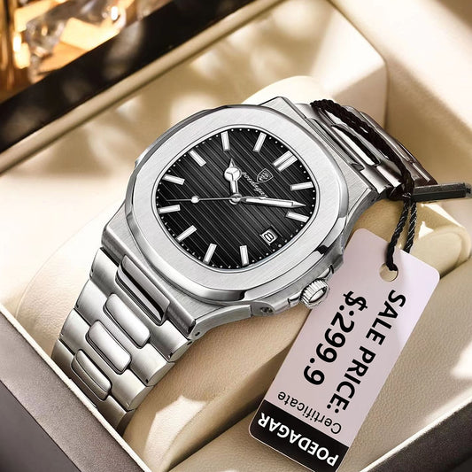 POEDAGAR Luxury Business Watch - Waterproof Luminous Date Stainless Steel Square Quartz Men's Watch, a Must-Have for Discerning Gentlemen (reloj hombre).