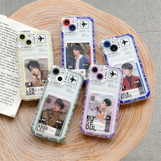 Hot Ticket Travel Label New York Seoul Paris Photo Card Holder Wallet Case For iPhone 14 13 Pro Max 11 12 XR XS X 7 8 Plus Cover