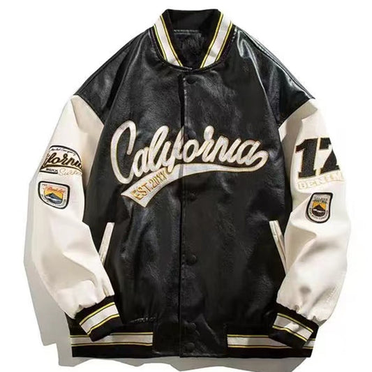 Baseball Jacket Men Hip-Hop Streetwear PU Leather Varsity Bomber Jacke