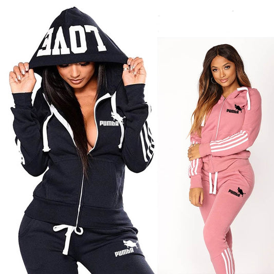 Spring Tracksuit Women 2 Piece Set Print Hoodies+Pants Sportwear Women&#39;s Sports Suit Hooded Zippers Sweatshirt Set Female