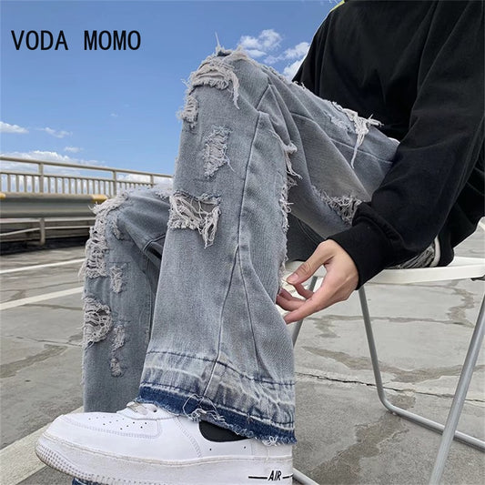 Ripped Jeans for Men Distressed Punk Jeans Pants Men Harajuku Hip Hop Denim Trousers Male Vintage Japanese Hole pants men