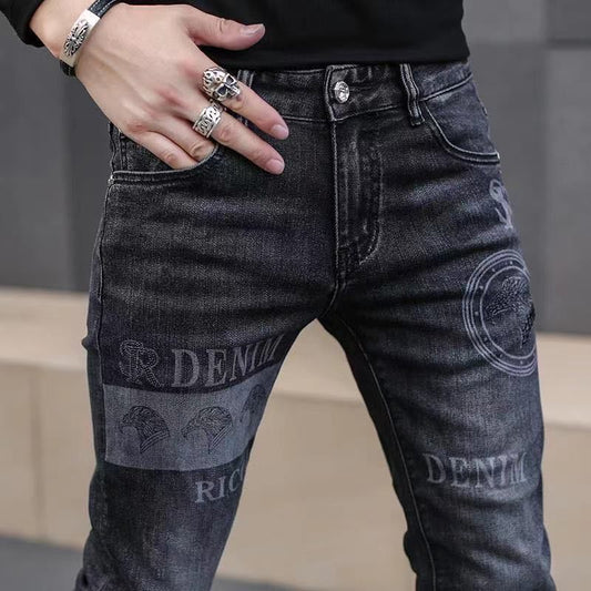 New Spring Autumn Washed Designer Clothes Boyfriend Black FASHION Korean Vintage Cargo Slim Stretch Embroidery Jeans Trousers